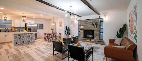 Smart TV, fireplace, foosball, table tennis