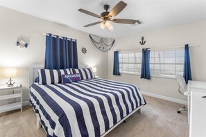 3 bedrooms, desk, iron/ironing board, travel cot