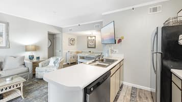 Family Condo, 2 Bedrooms, Balcony, Beachfront | Private kitchen | Fridge, microwave, oven, stovetop