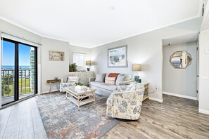 Family Condo, 2 Bedrooms, Balcony, Beachfront | Living room | 50-inch Smart TV with digital channels, TV - Plantation Dunes Condos (Gulf Shores)