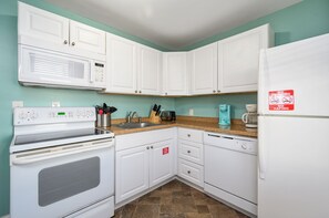 Fridge, microwave, oven, dishwasher