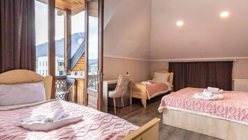 Standard Quadruple Room, Mountain View | 1 bedroom, Frette Italian sheets, premium bedding, desk