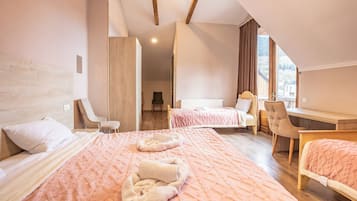 Standard Quadruple Room, Mountain View | 1 bedroom, Frette Italian sheets, premium bedding, desk