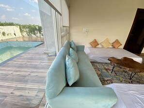 Luxury Villa | Living area - GoBravo 71: 2Bhk Farm with Pool & Garden Sector 150 Noida (Noida)