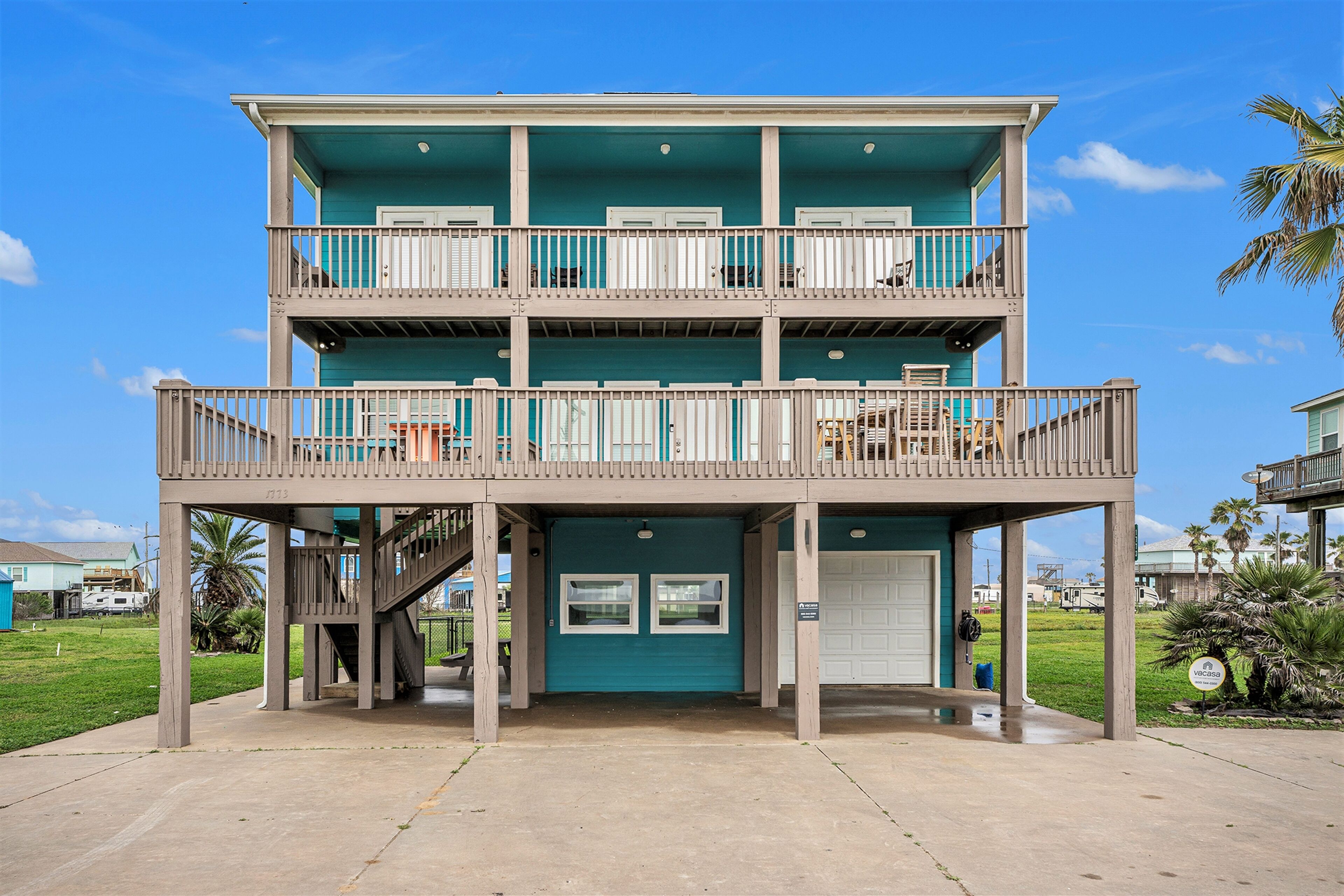 Gulf-view home with private outdoor areas, AC, & W/D - dog-friendly