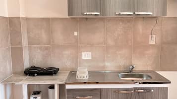 Deluxe Apartment | Private kitchen | Fridge, microwave, oven, toaster