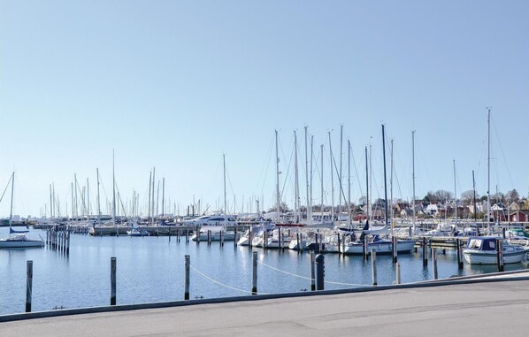Un puerto deportivo con varias embarcaciones amarradas a muelles de madera.