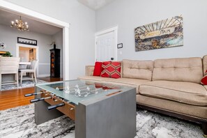 Smart TV, foosball, books