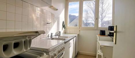 Fridge, microwave, oven, toaster