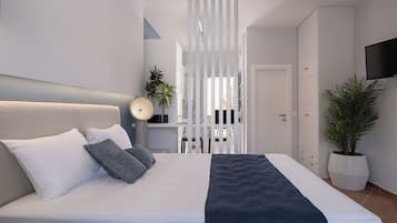 Luxury Studio, 1 Bedroom, Non Smoking, Sea View | 1 bedroom, down comforters, memory foam beds, in-room safe