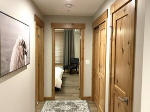 1 bedroom, desk, iron/ironing board, travel cot