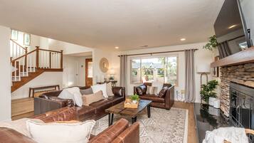 Smart TV, fireplace, video games, foosball