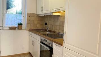 Frigorífico, microondas, horno y placa de cocina