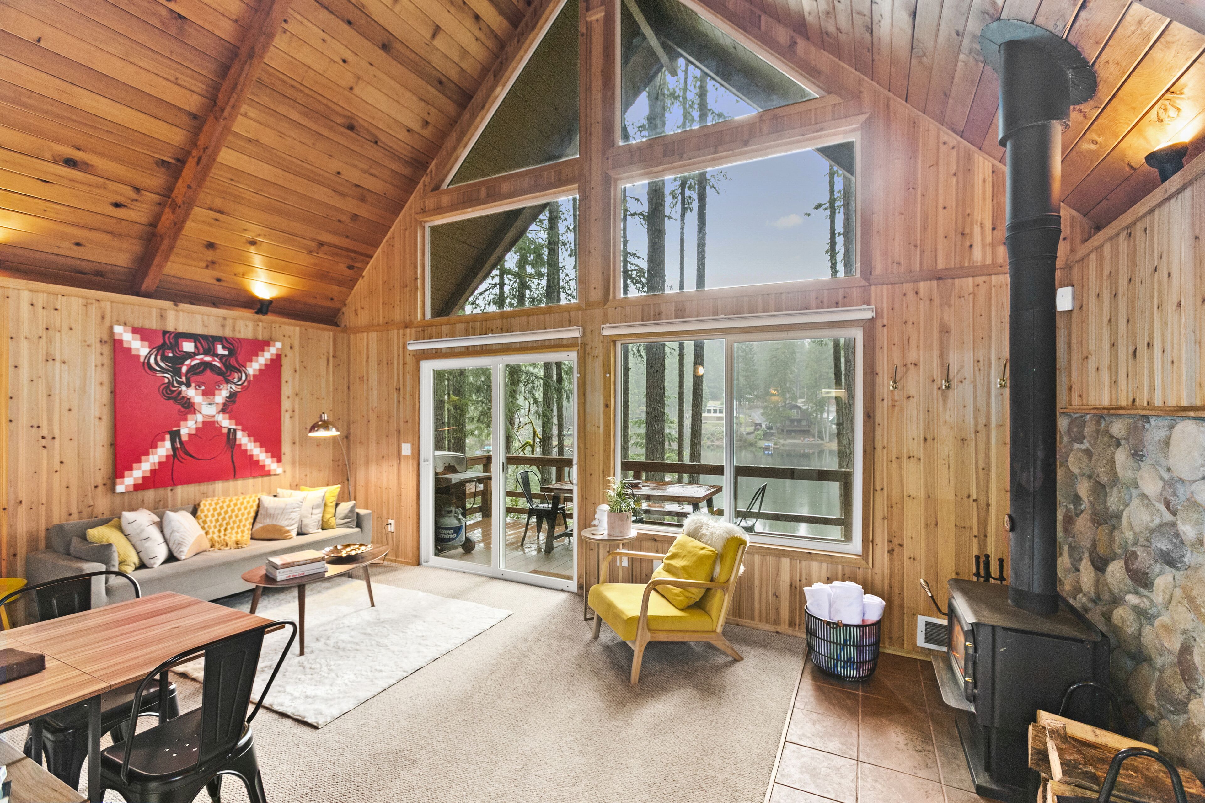 Lakefront A-Frame Cabin with King Beds, Boat, Hot Tub, RV Hookup