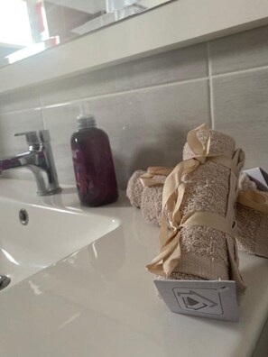 Haartrockner, Handtücher, Seife, Shampoo