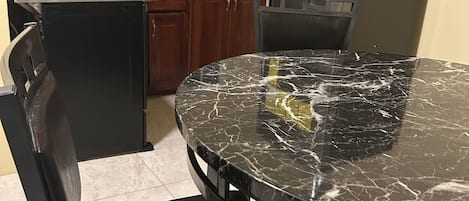 Fridge, microwave, stovetop, electric kettle