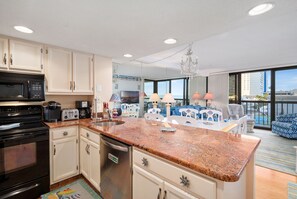 Fridge, microwave, oven, dishwasher