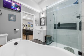 Hair dryer, towels, toilet paper
