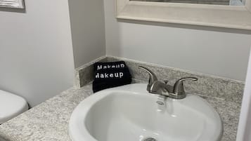 Hair dryer, towels, toilet paper