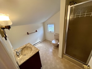 Shower, hair dryer, soap