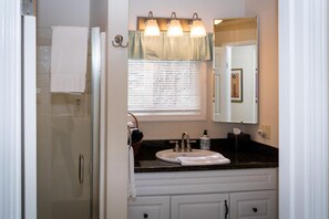 Combined shower/bathtub, hair dryer