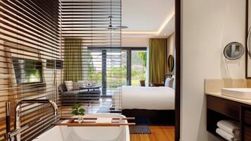 Chambre Premium, 1 très grand lit, accès piscine (Plunge pool access) | 1 chambre, draps en coton égyptien, literie de qualité supérieure