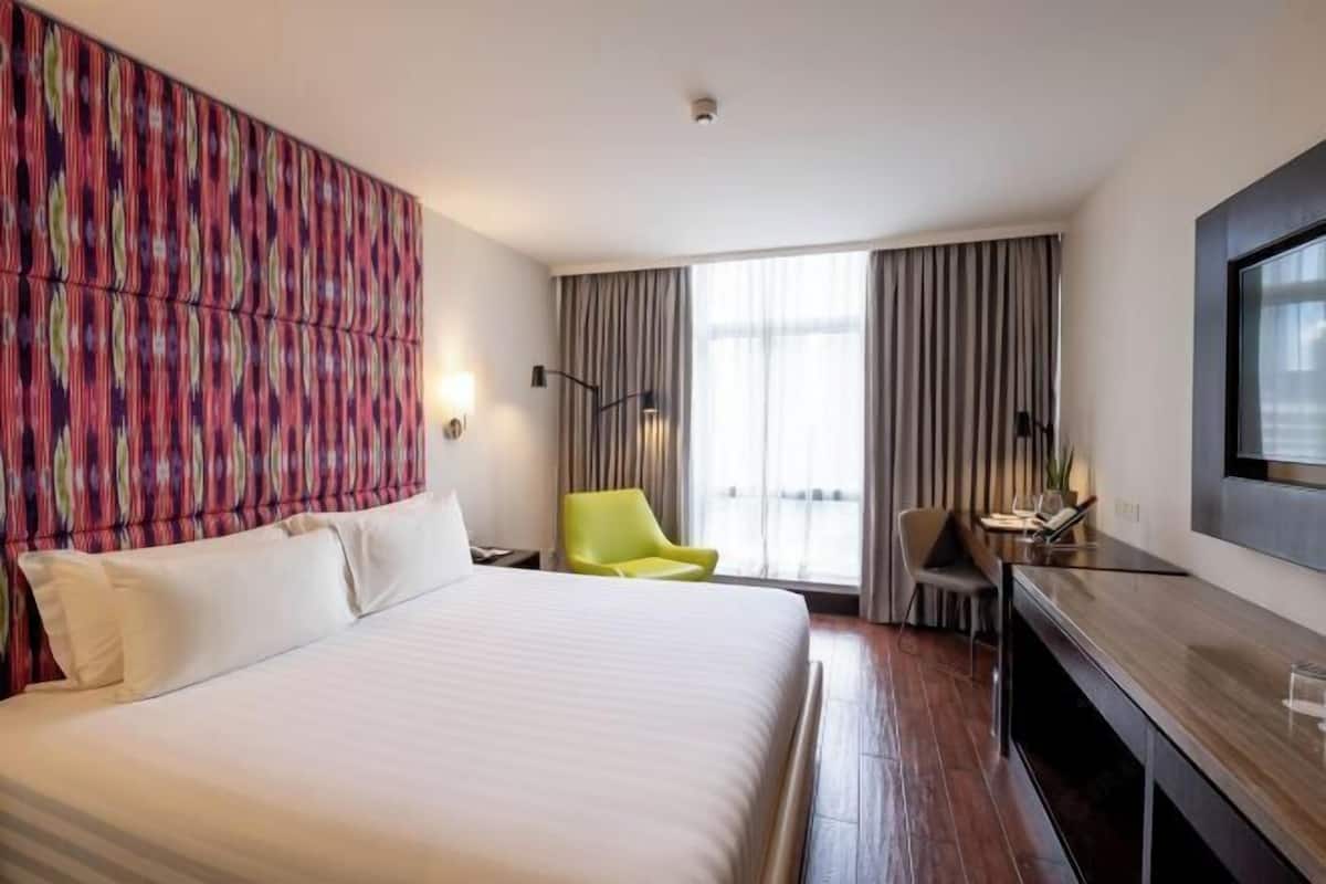 In-room safe, desk, laptop workspace, blackout curtains