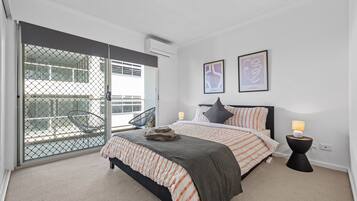 1 bedroom, desk, iron/ironing board, travel cot