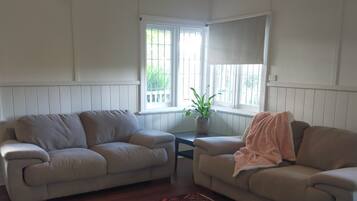 Smart TV, lareira, DVD player, livros