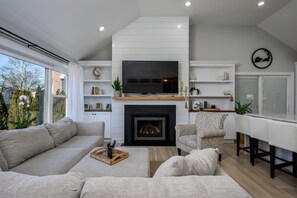 TV, fireplace