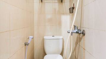 Shower, towels, toilet paper