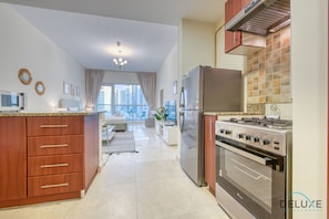Fridge, microwave, oven, toaster