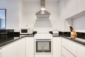 Fridge, microwave, oven, dishwasher