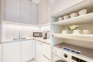 Fridge, microwave, oven, dishwasher