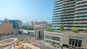 A modern urban area with a prominent building labeled "Ocean Heights." - Dazzling 1BR at Marina Crown Dubai Marina by Deluxe Holiday Homes (Dubai)