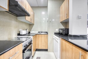 Fridge, microwave, oven, dishwasher