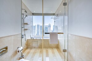 Bathtub, hair dryer, towels