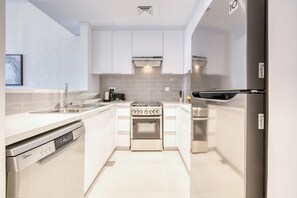 Fridge, microwave, oven, dishwasher