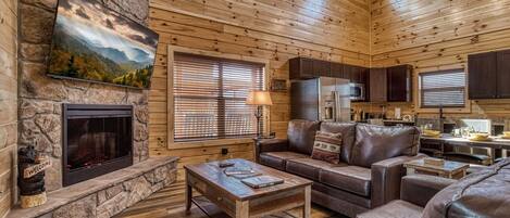 Una televisión, una chimenea, videojuegos