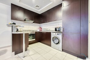 Fridge, microwave, oven, toaster