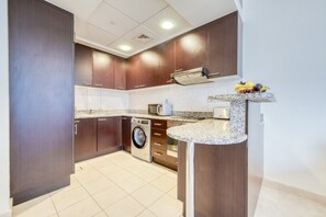 Fridge, microwave, oven, toaster