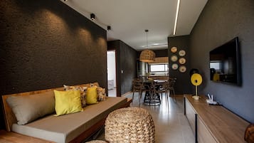Standard Apartment | Living area | 43-inch LED TV with digital channels, TV, streaming services