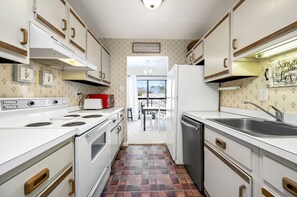 Fridge, microwave, oven, dishwasher