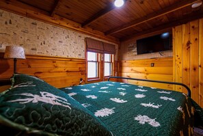 The only television in the cabin can be found in this room.