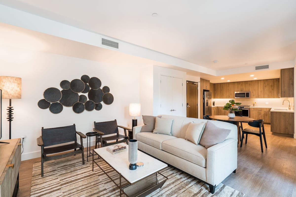 Caltrain-Facing, Two-Bedroom Apartment (Self Check-in with Virtual Front Desk) | Living area