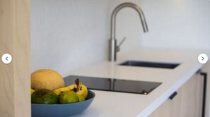 Fridge, microwave, stovetop, electric kettle