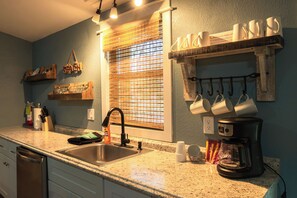 Fridge, microwave, coffee/tea maker