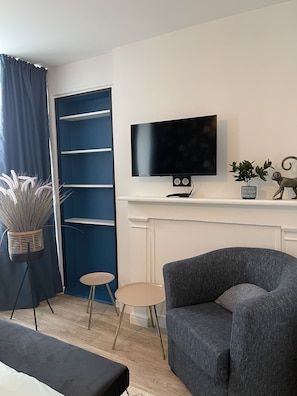 Télévision, lecteur de DVD, livres