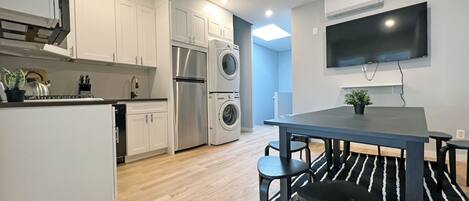 Fridge, microwave, dishwasher, coffee/tea maker
