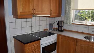 Fridge, oven, coffee/tea maker, electric kettle